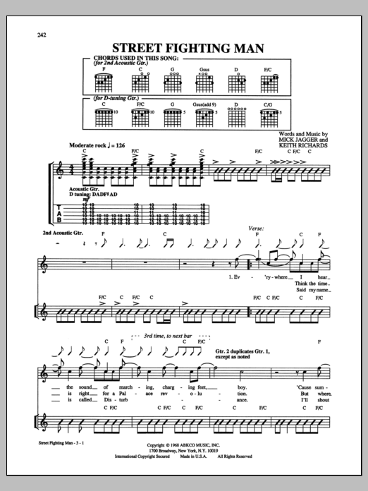 The Rolling Stones Street Fighting Man sheet music notes and chords arranged for Guitar Tab