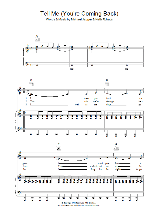 The Rolling Stones Tell Me (You're Coming Back) sheet music notes and chords arranged for Guitar Tab