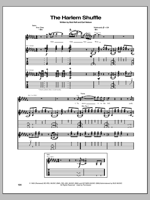The Rolling Stones The Harlem Shuffle sheet music notes and chords arranged for Guitar Tab