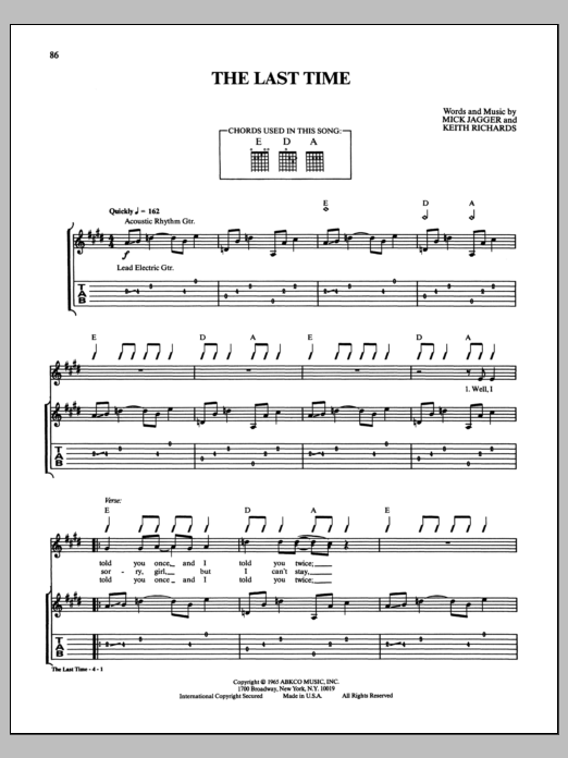 The Rolling Stones The Last Time sheet music notes and chords arranged for Guitar Tab