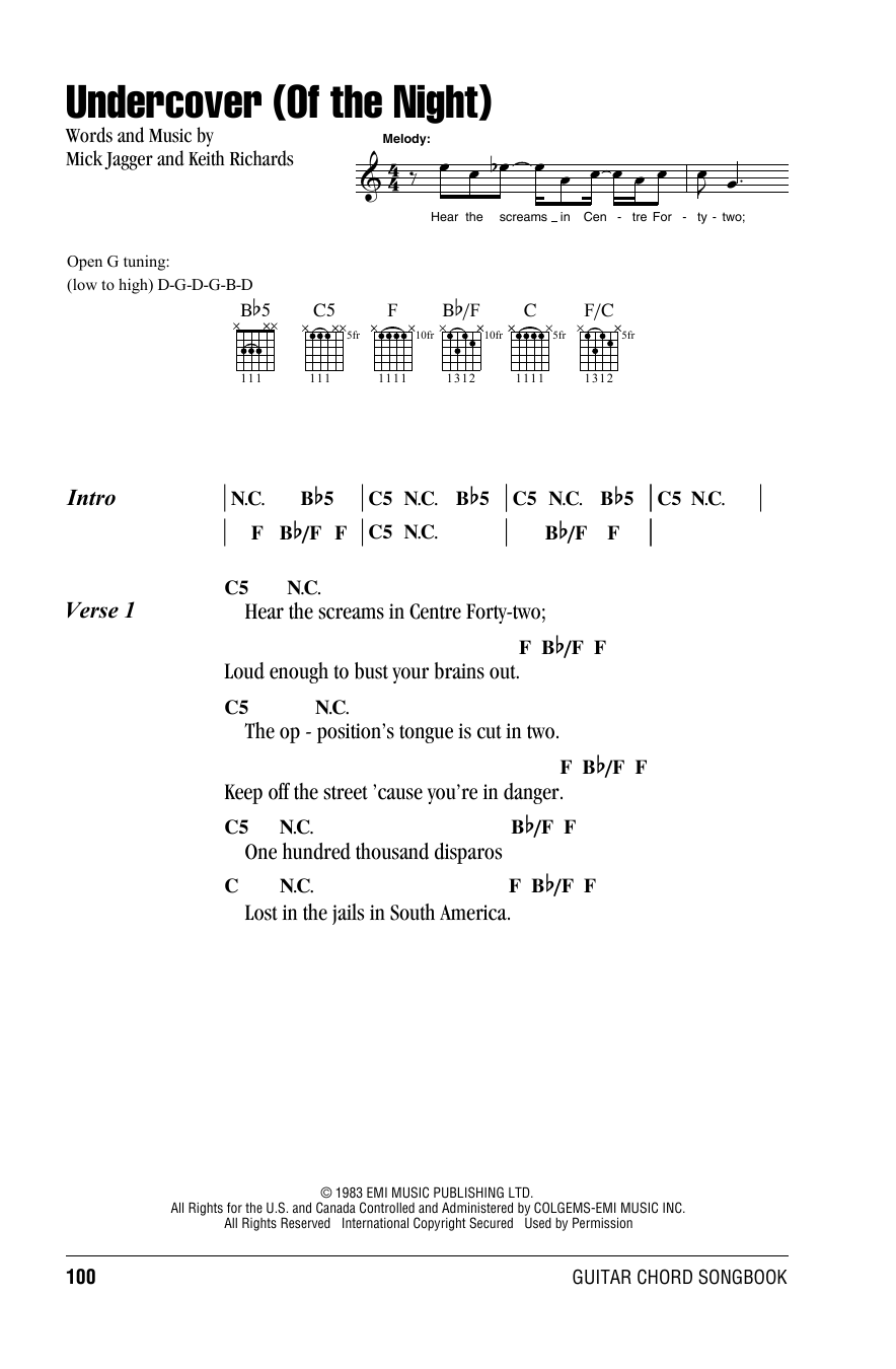 The Rolling Stones Undercover Of The Night sheet music notes and chords arranged for Easy Guitar Tab