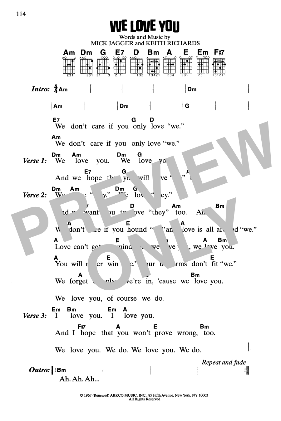 The Rolling Stones We Love You sheet music notes and chords arranged for Guitar Chords/Lyrics
