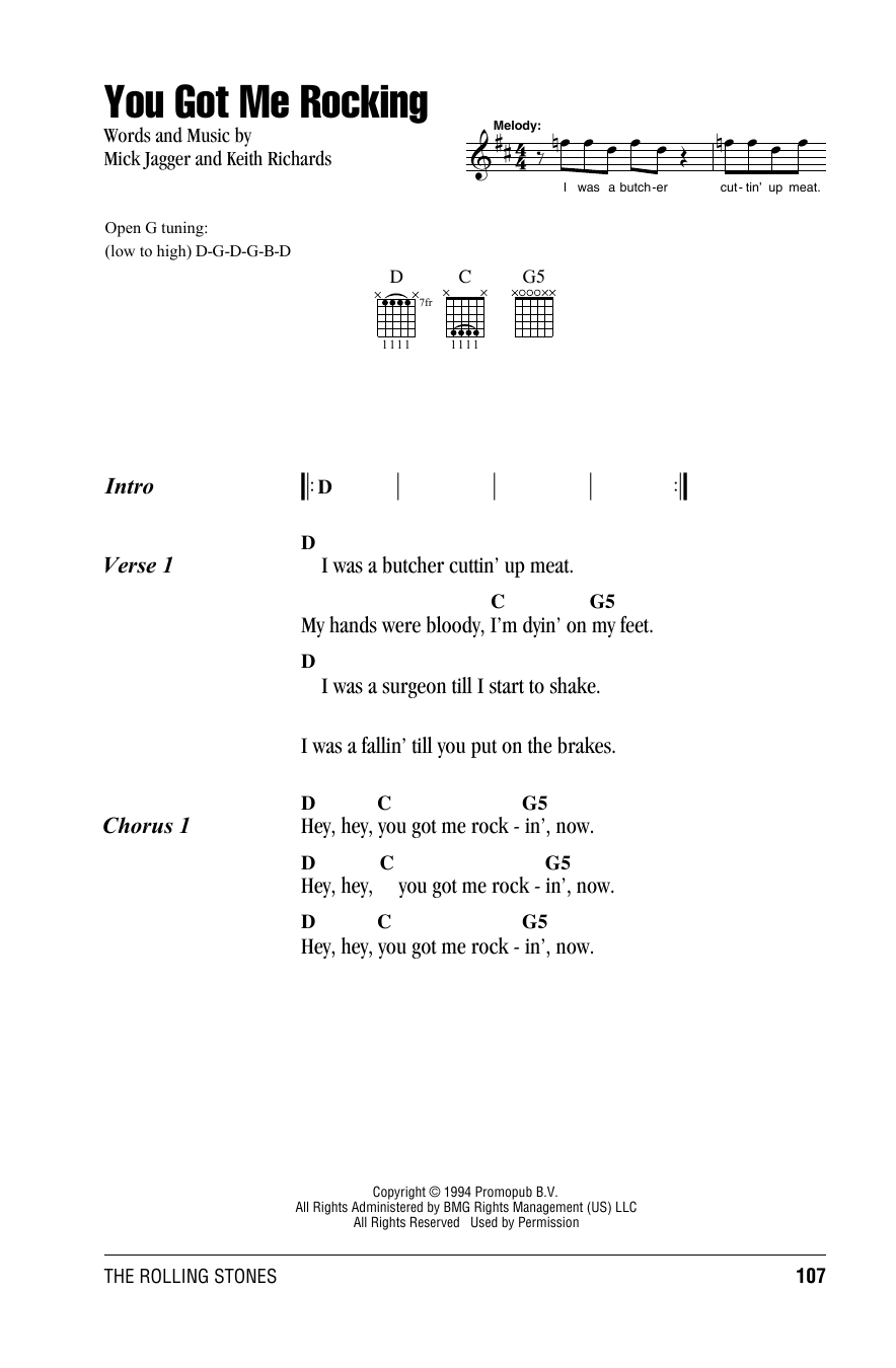 The Rolling Stones You Got Me Rocking sheet music notes and chords arranged for Guitar Chords/Lyrics