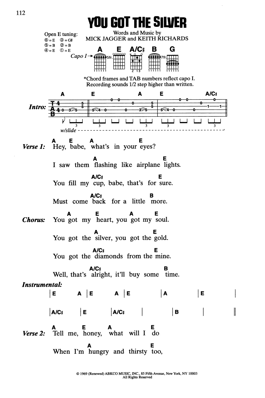 The Rolling Stones You Got The Silver sheet music notes and chords arranged for Guitar Chords/Lyrics