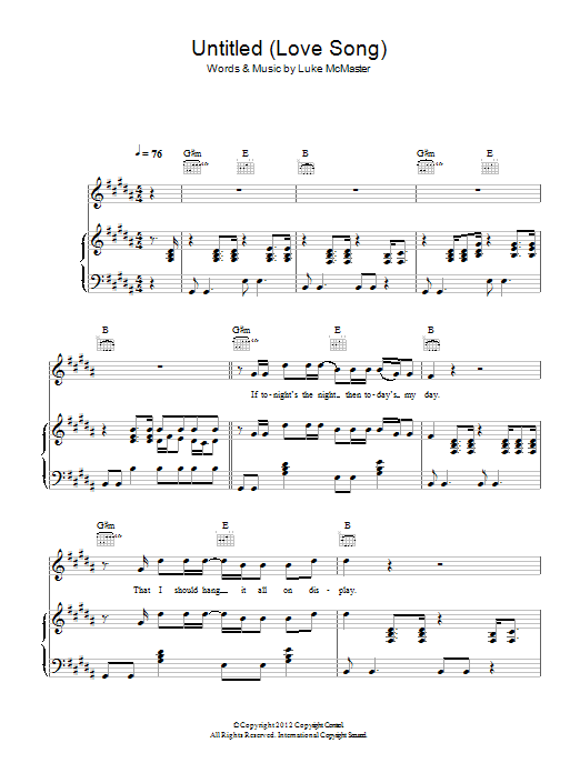 The Romany Rye Untitled (Love Song) sheet music notes and chords arranged for Piano, Vocal & Guitar Chords