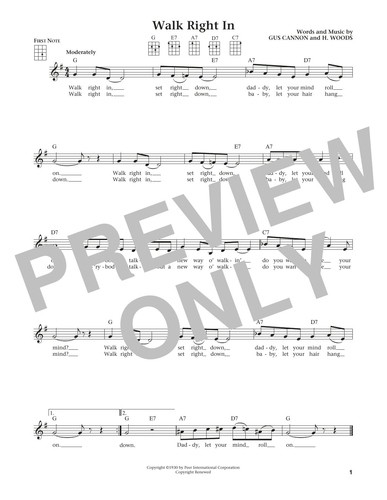 The Rooftop Singers Walk Right In (from The Daily Ukulele) (arr. Liz and Jim Beloff) sheet music notes and chords arranged for Ukulele