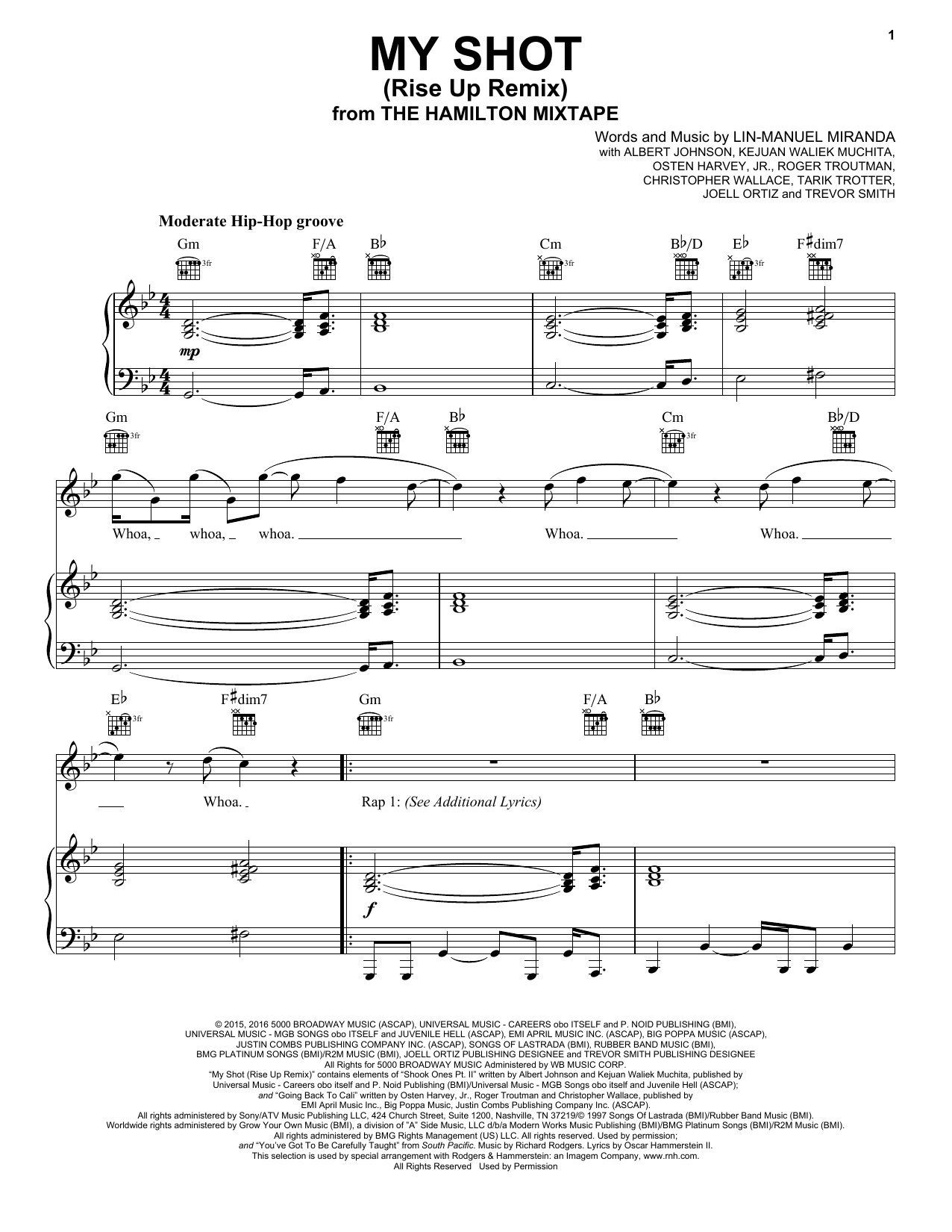 The Roots, Busta Rhymes, Joell Ortiz, Nate Ruess My Shot (Rise Up Remix) sheet music notes and chords arranged for Piano, Vocal & Guitar Chords (Right-Hand Melody)