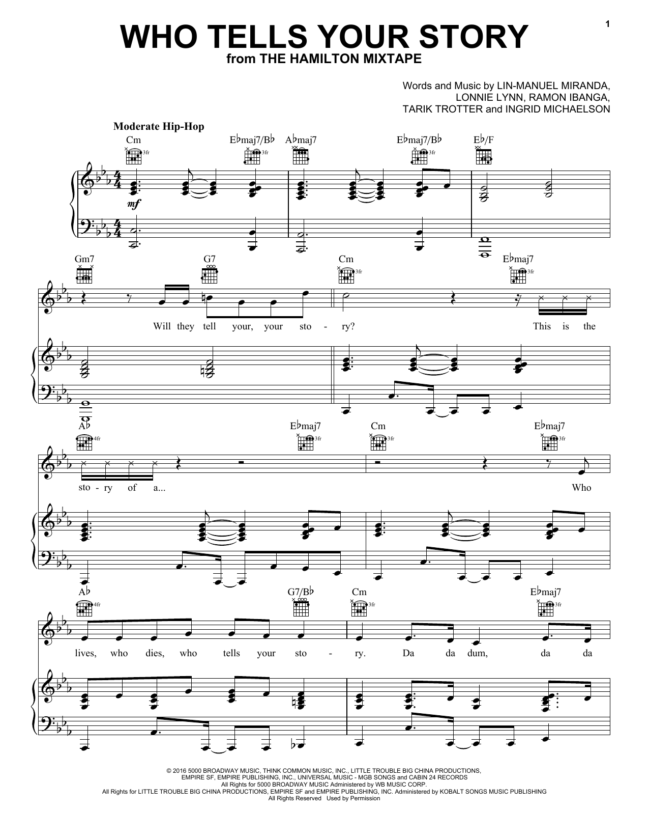 The Roots, Common, Ingrid Michaelson Who Tells Your Story sheet music notes and chords arranged for Piano, Vocal & Guitar Chords (Right-Hand Melody)