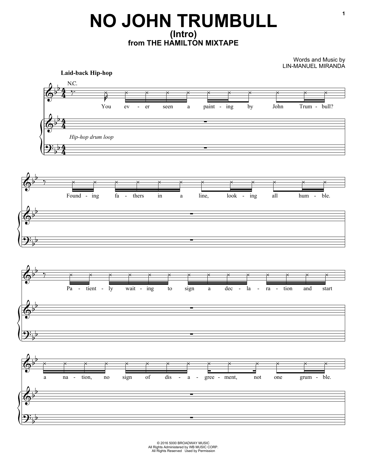 The Roots No John Trumbull (Intro) sheet music notes and chords arranged for Piano, Vocal & Guitar Chords (Right-Hand Melody)