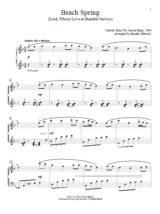 The Sacred Harp Beach Spring (Lord, Whose Love In Humble Service) sheet music notes and chords arranged for Educational Piano