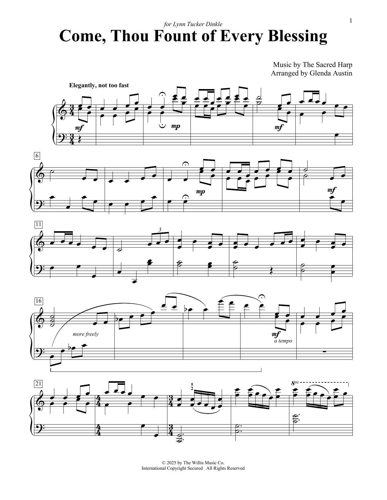 The Sacred Harp Come, Thou Fount Of Every Blessing (arr. Glenda Austin) sheet music notes and chords arranged for Educational Piano
