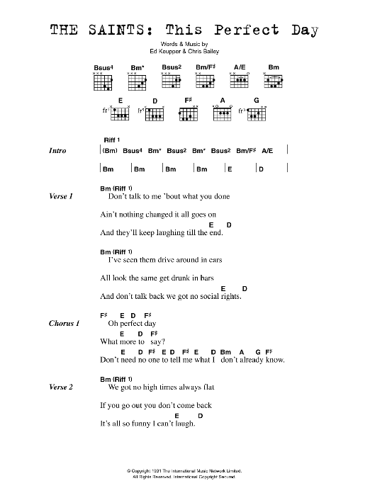 The Saints This Perfect Day sheet music notes and chords arranged for Guitar Chords/Lyrics