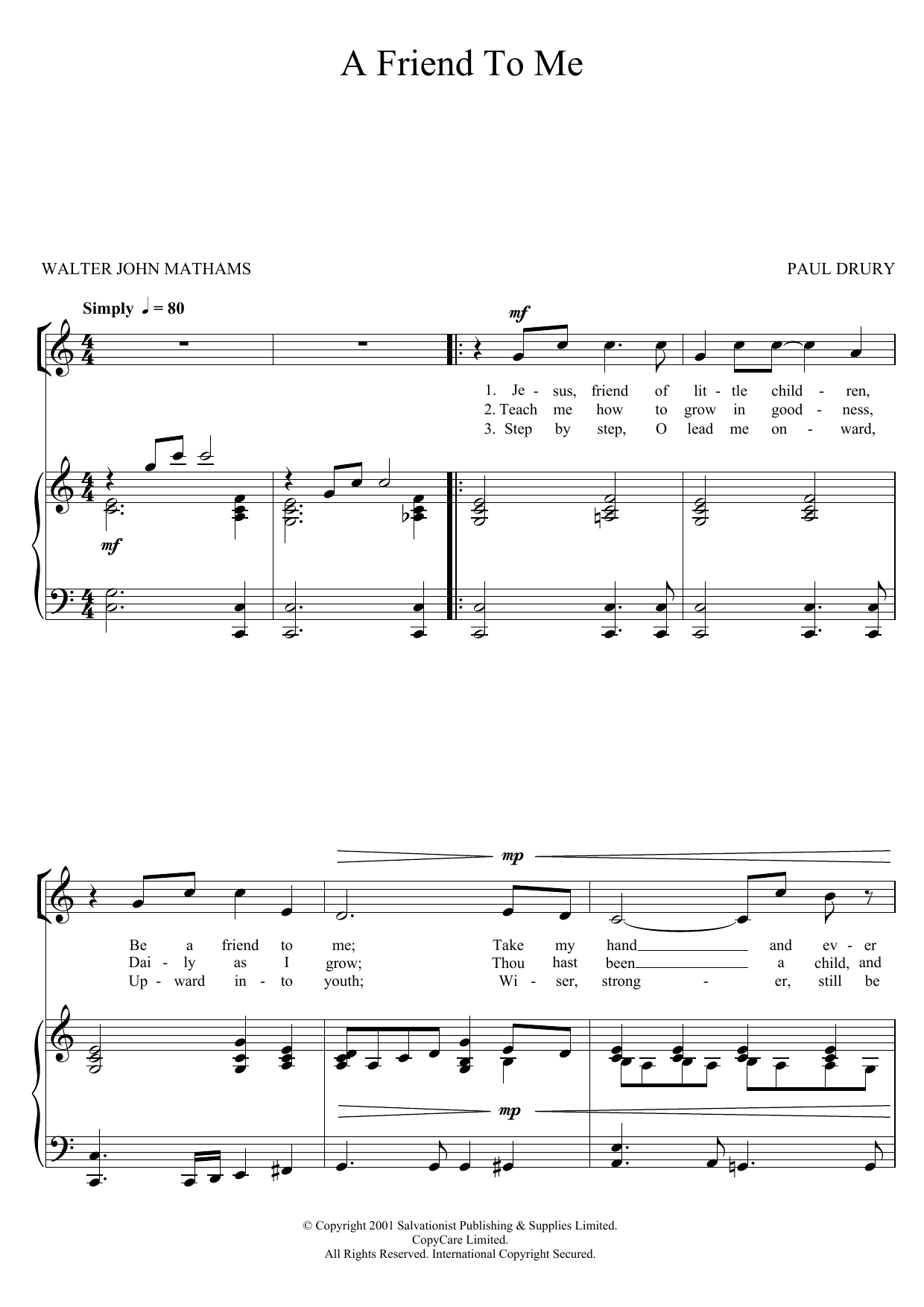 The Salvation Army A Friend To Me sheet music notes and chords arranged for Piano, Vocal & Guitar Chords