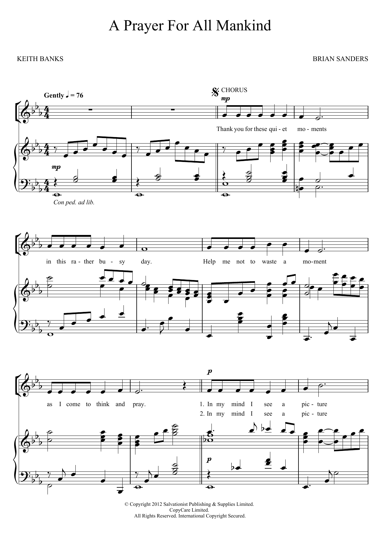 The Salvation Army A Prayer For All Mankind sheet music notes and chords arranged for Piano, Vocal & Guitar Chords