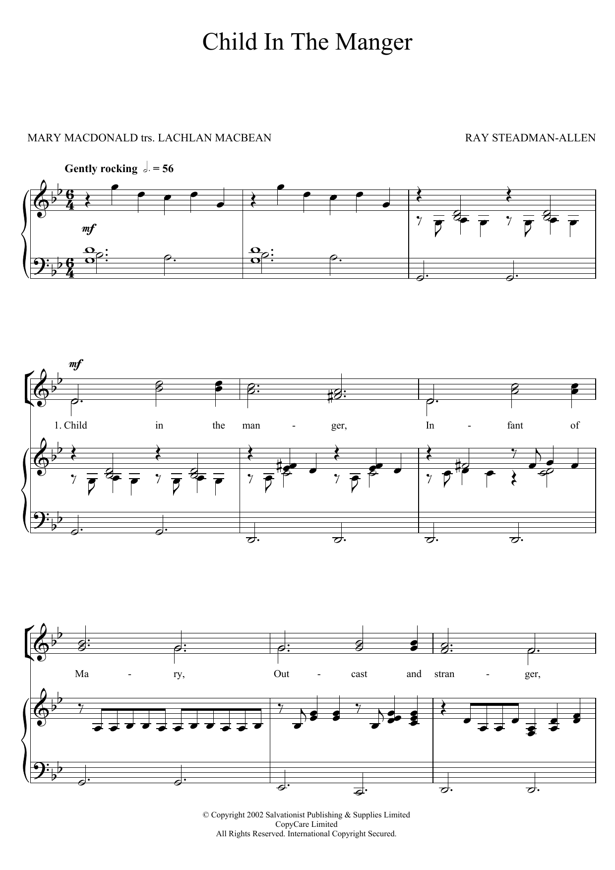 The Salvation Army Child In The Manger sheet music notes and chords arranged for Unison Choir