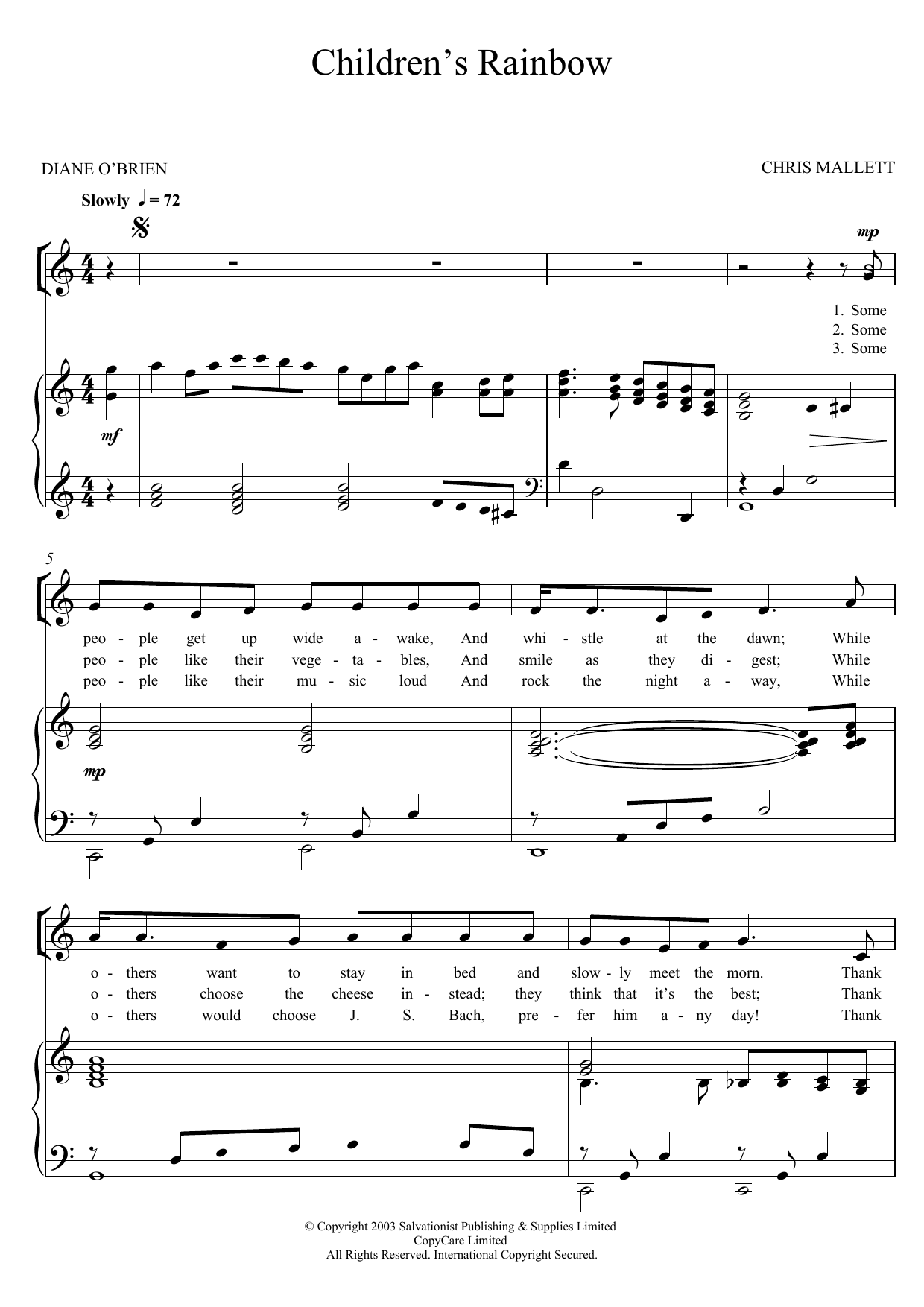 The Salvation Army Children's Rainbow sheet music notes and chords arranged for Piano, Vocal & Guitar Chords