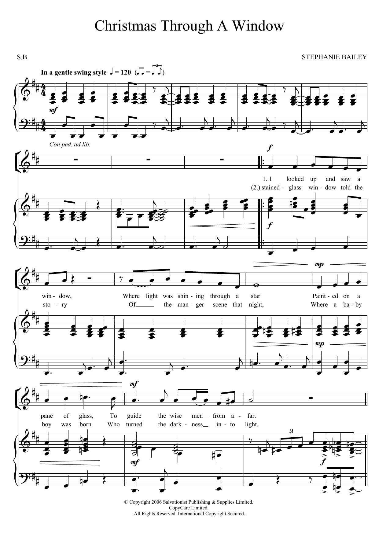 The Salvation Army Christmas Through A Window sheet music notes and chords arranged for Piano, Vocal & Guitar Chords