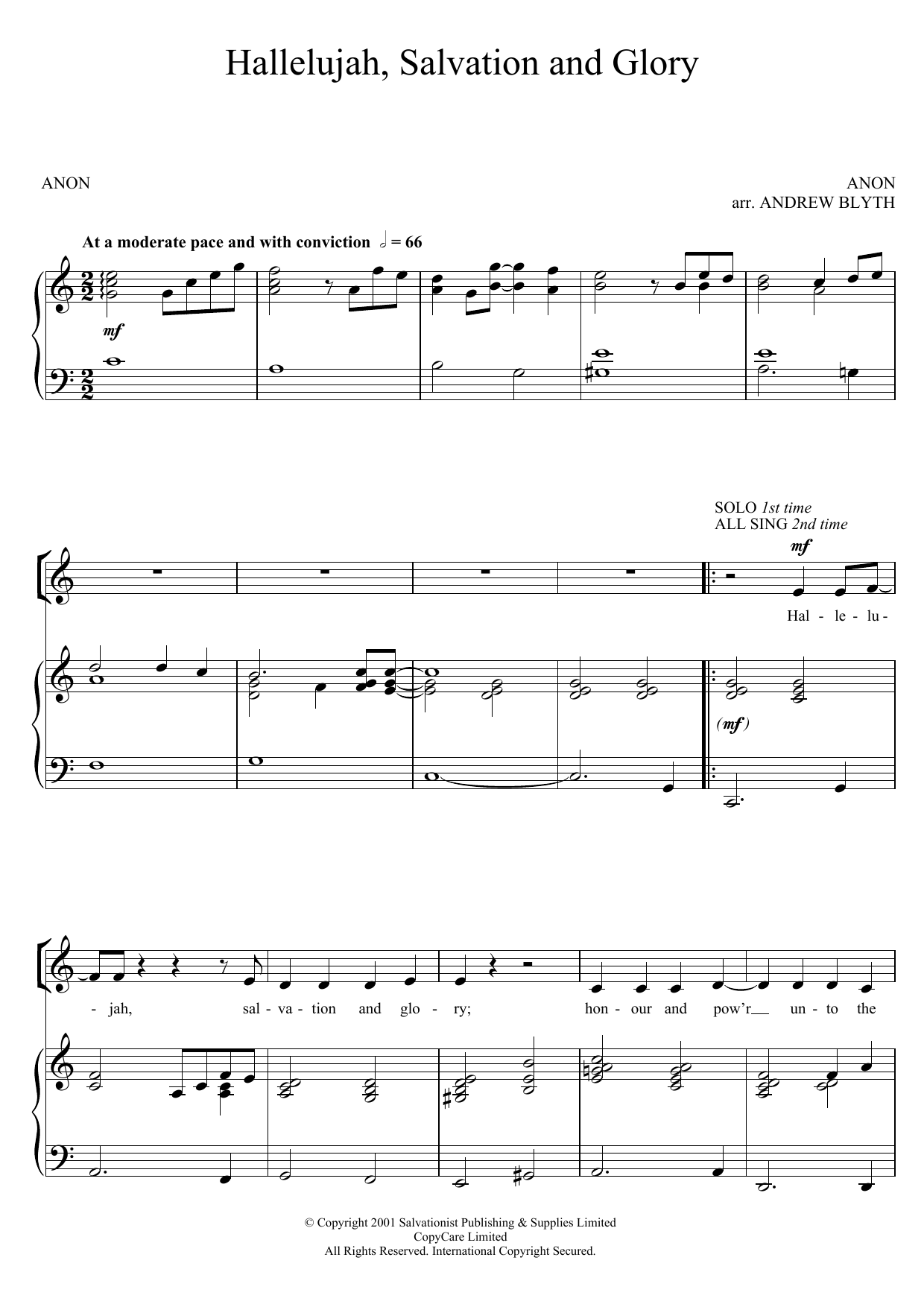 The Salvation Army Hallelujah, Salvation And Glory sheet music notes and chords arranged for Piano, Vocal & Guitar Chords