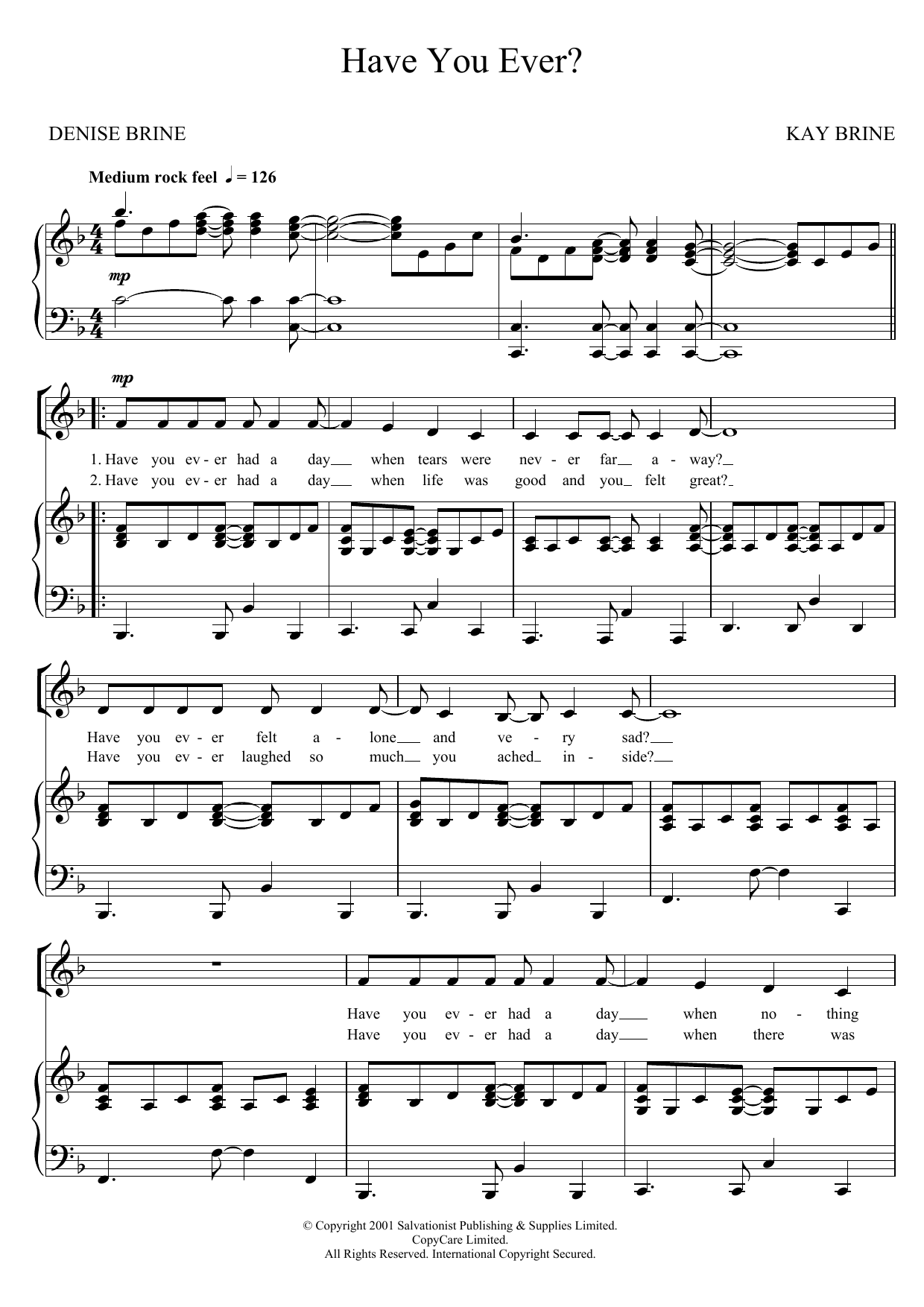 The Salvation Army Have You Ever? sheet music notes and chords arranged for Piano, Vocal & Guitar Chords