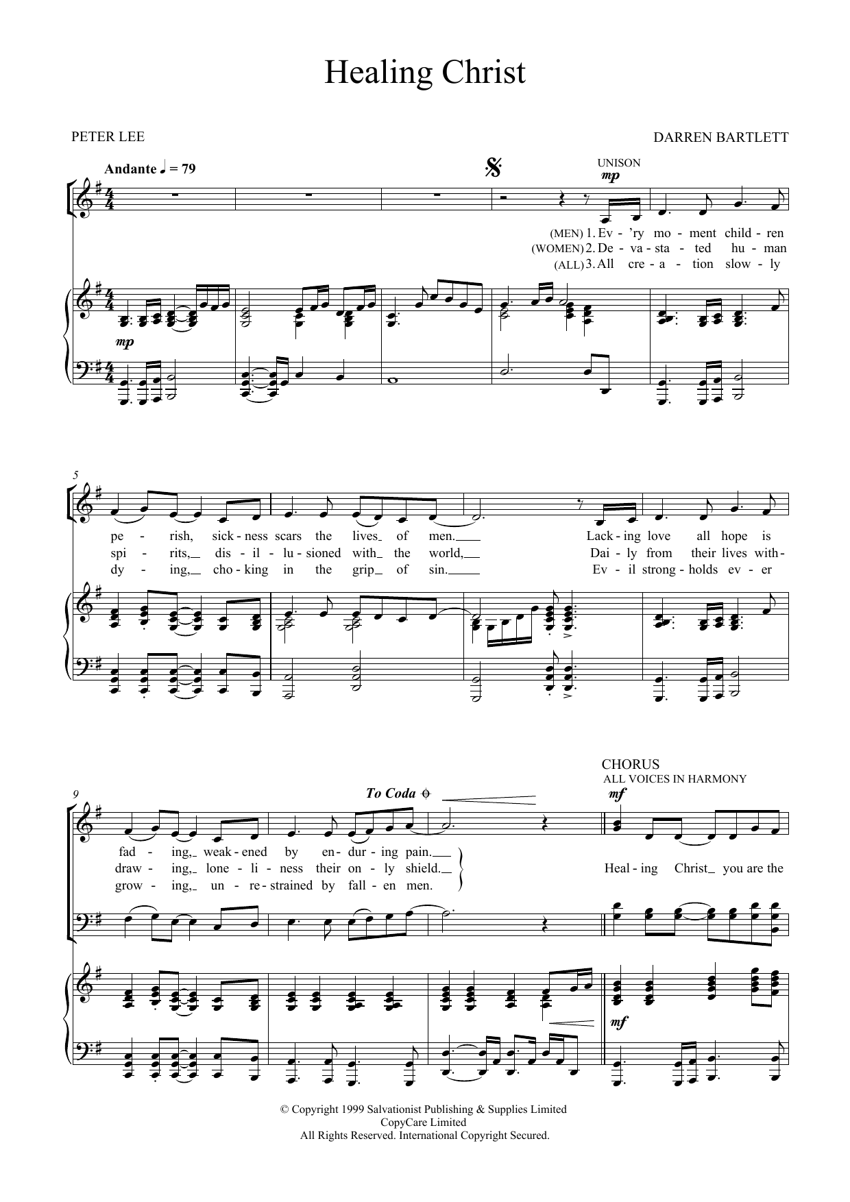 The Salvation Army Healing Christ sheet music notes and chords arranged for Choir