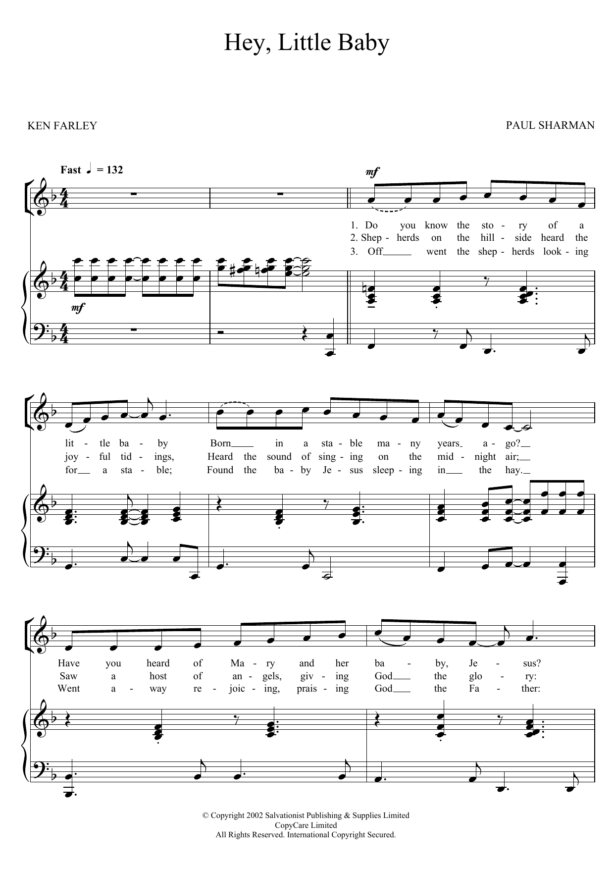 The Salvation Army Hey, Little Baby sheet music notes and chords arranged for Unison Choir