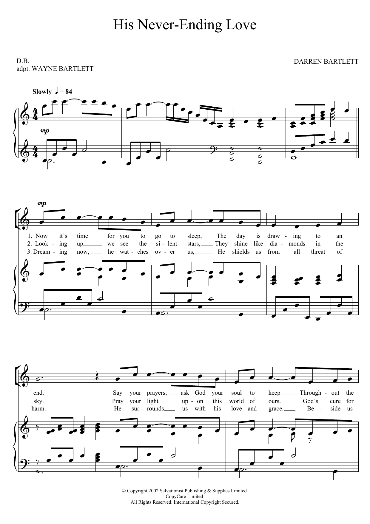 The Salvation Army His Never-Ending Love sheet music notes and chords arranged for 2-Part Choir