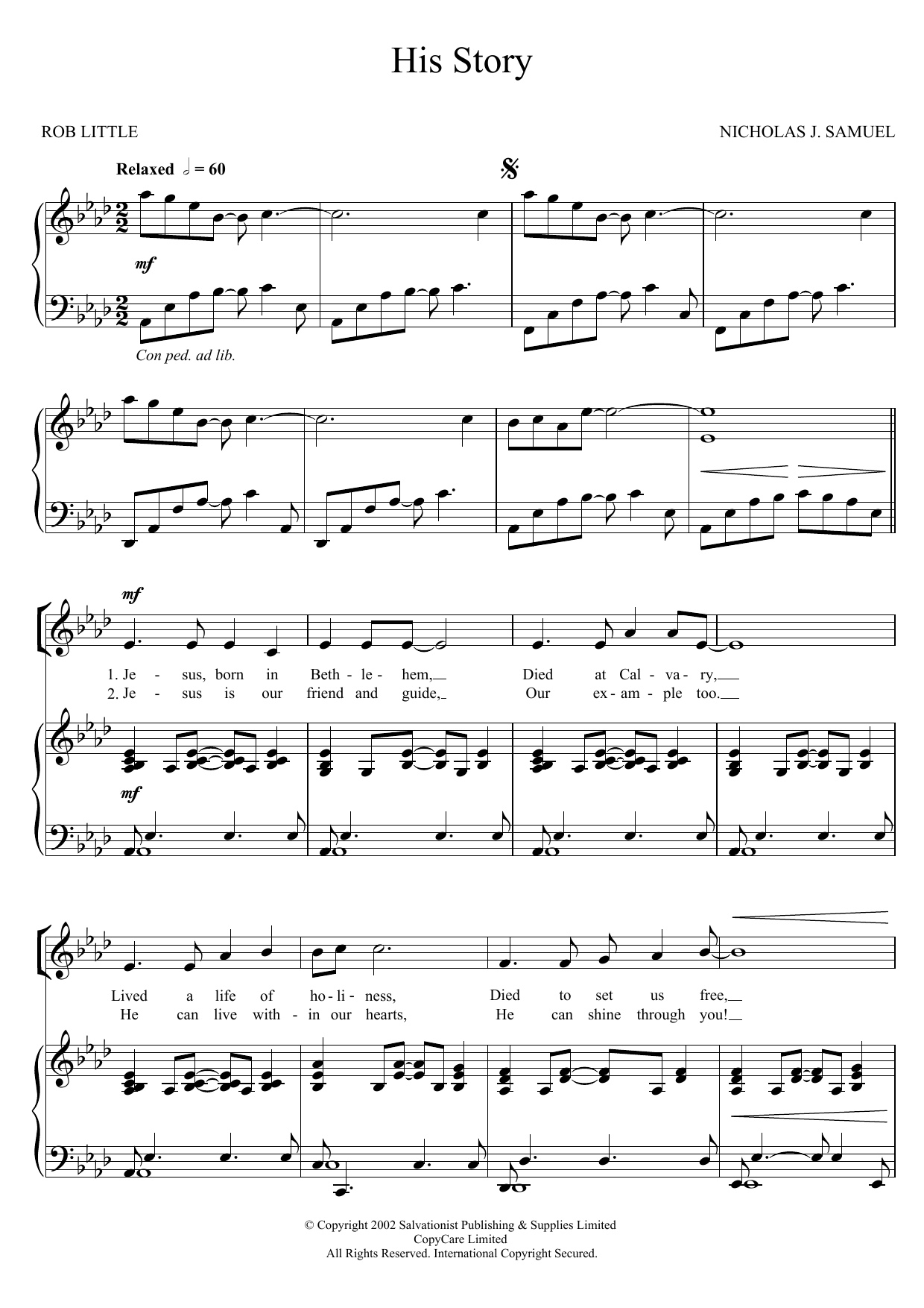 The Salvation Army His Story sheet music notes and chords arranged for Unison Choir