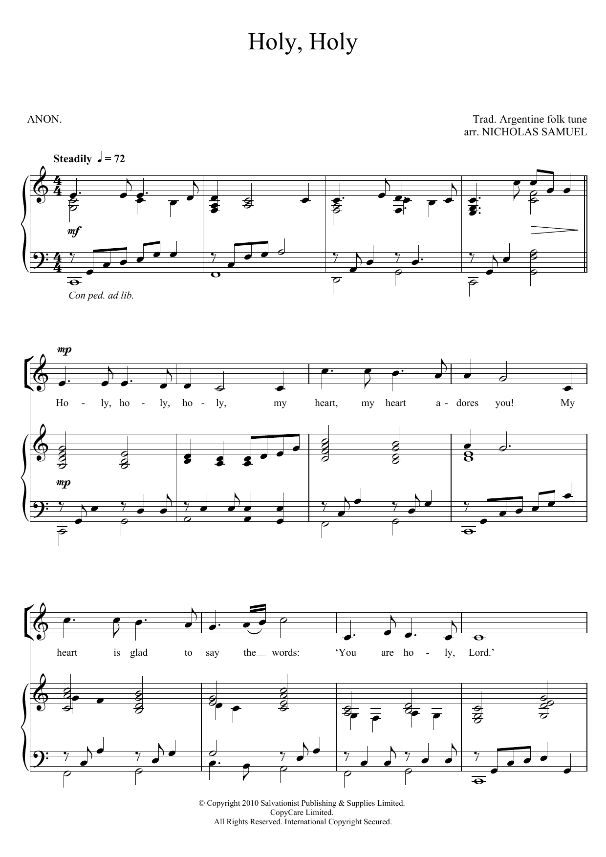 The Salvation Army Holy, Holy sheet music notes and chords arranged for Unison Choir