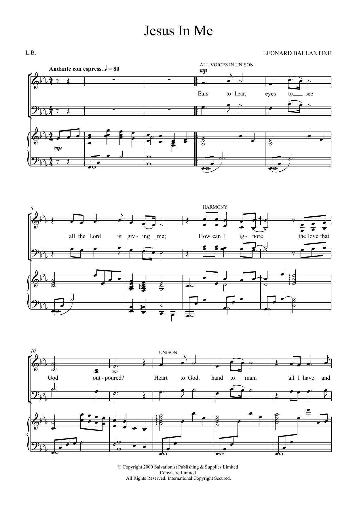 The Salvation Army Jesus In Me sheet music notes and chords arranged for Choir