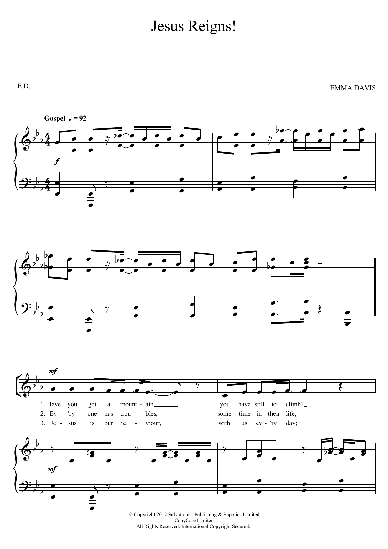 The Salvation Army Jesus Reigns! sheet music notes and chords arranged for Piano, Vocal & Guitar Chords