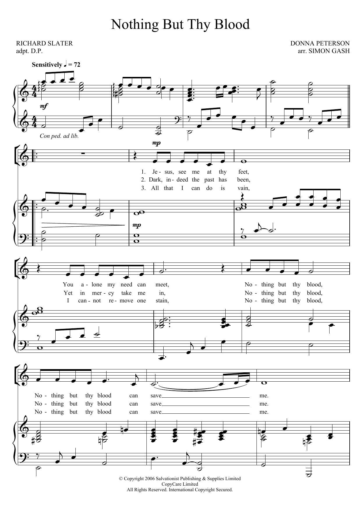 The Salvation Army Nothing But Thy Blood sheet music notes and chords arranged for Piano, Vocal & Guitar Chords