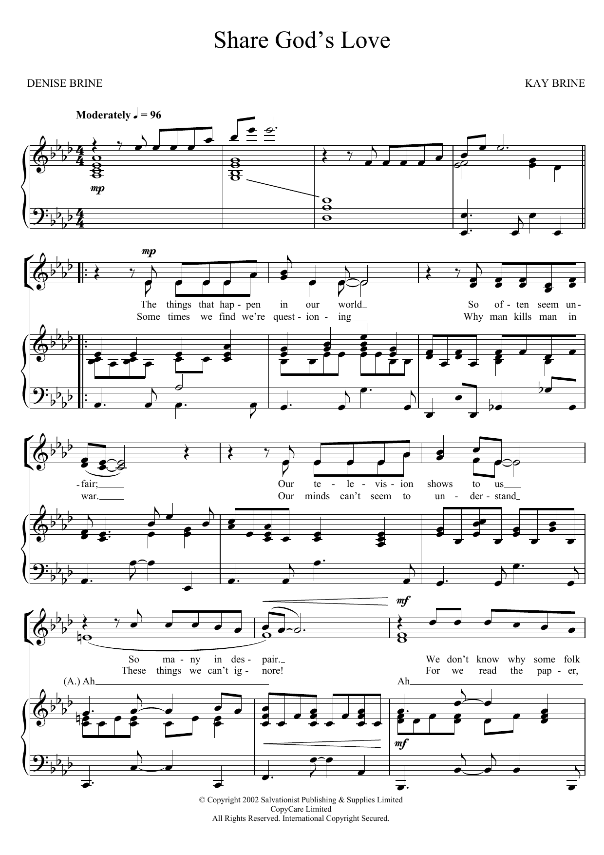 The Salvation Army Share God's Love sheet music notes and chords arranged for 2-Part Choir