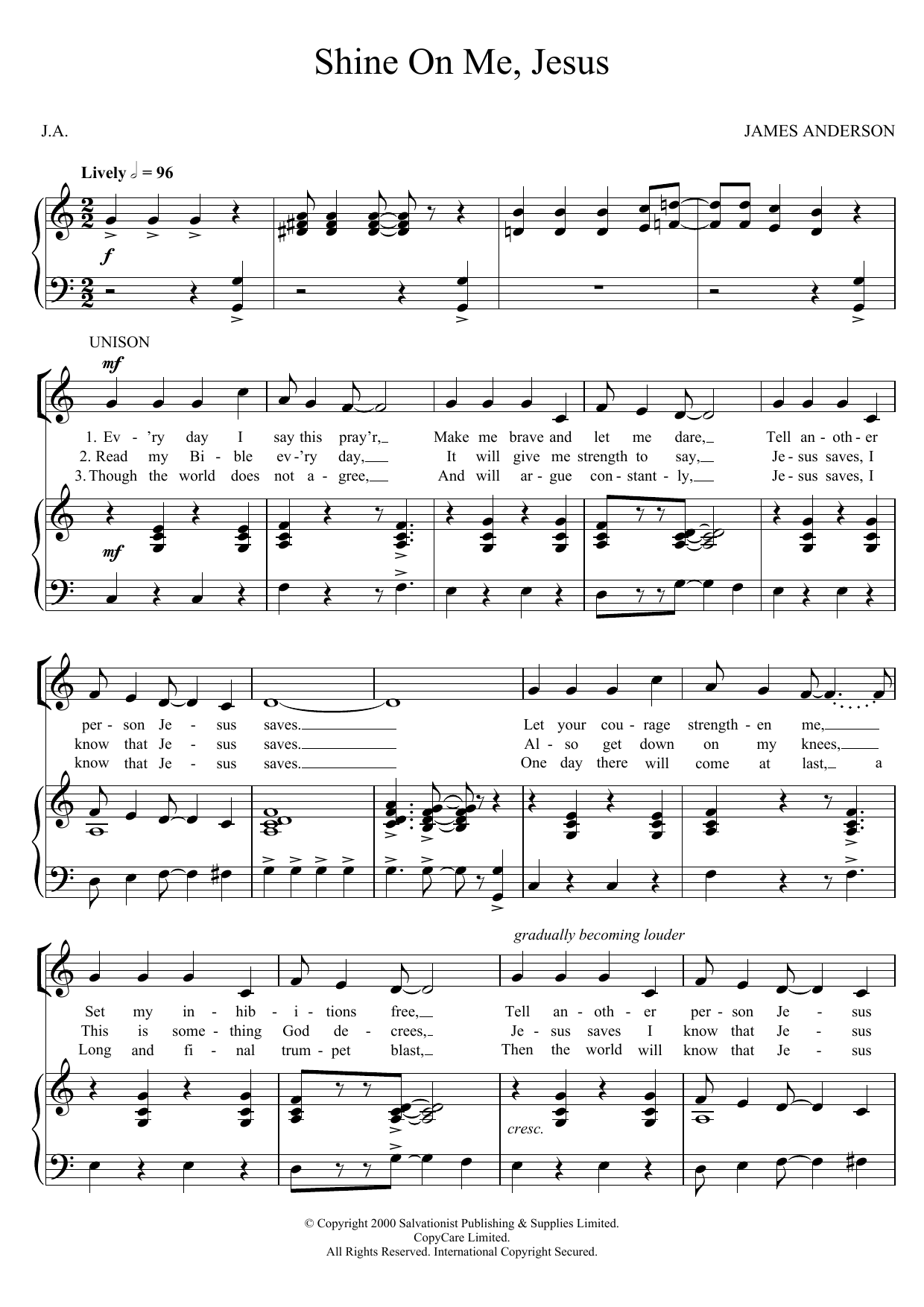 The Salvation Army Shine On Me, Jesus sheet music notes and chords arranged for Piano, Vocal & Guitar Chords