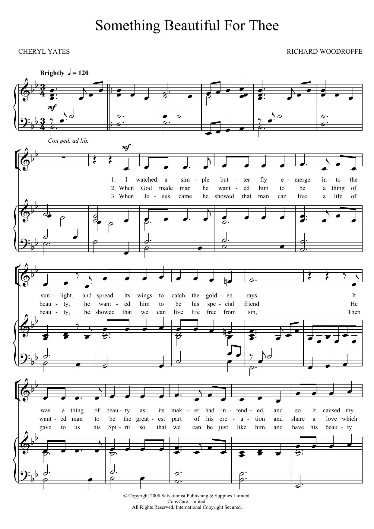 The Salvation Army Something Beautiful For Thee sheet music notes and chords arranged for Unison Choir