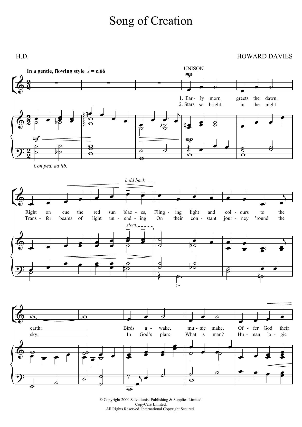 The Salvation Army Song Of Creation sheet music notes and chords arranged for Piano, Vocal & Guitar Chords