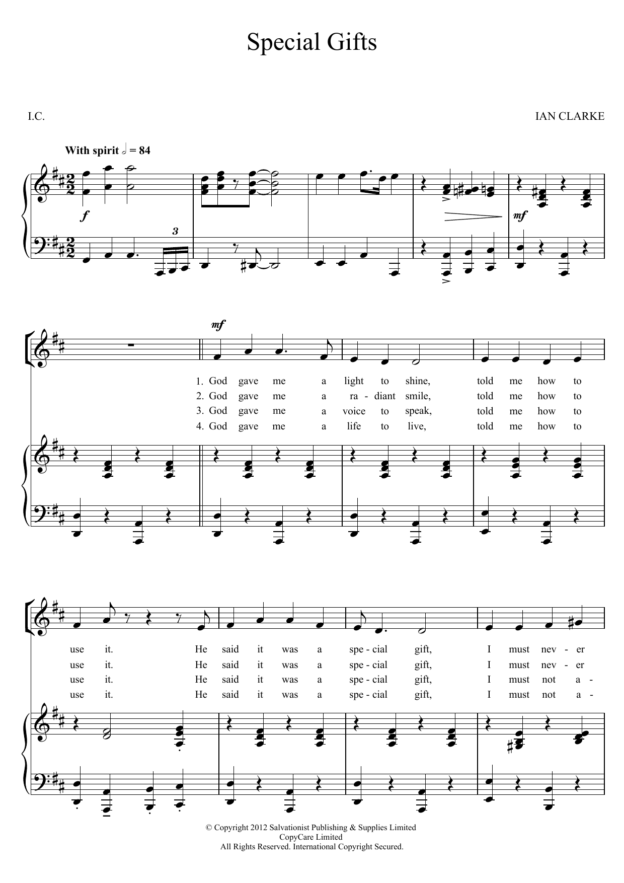 The Salvation Army Special Gifts sheet music notes and chords arranged for Piano, Vocal & Guitar Chords