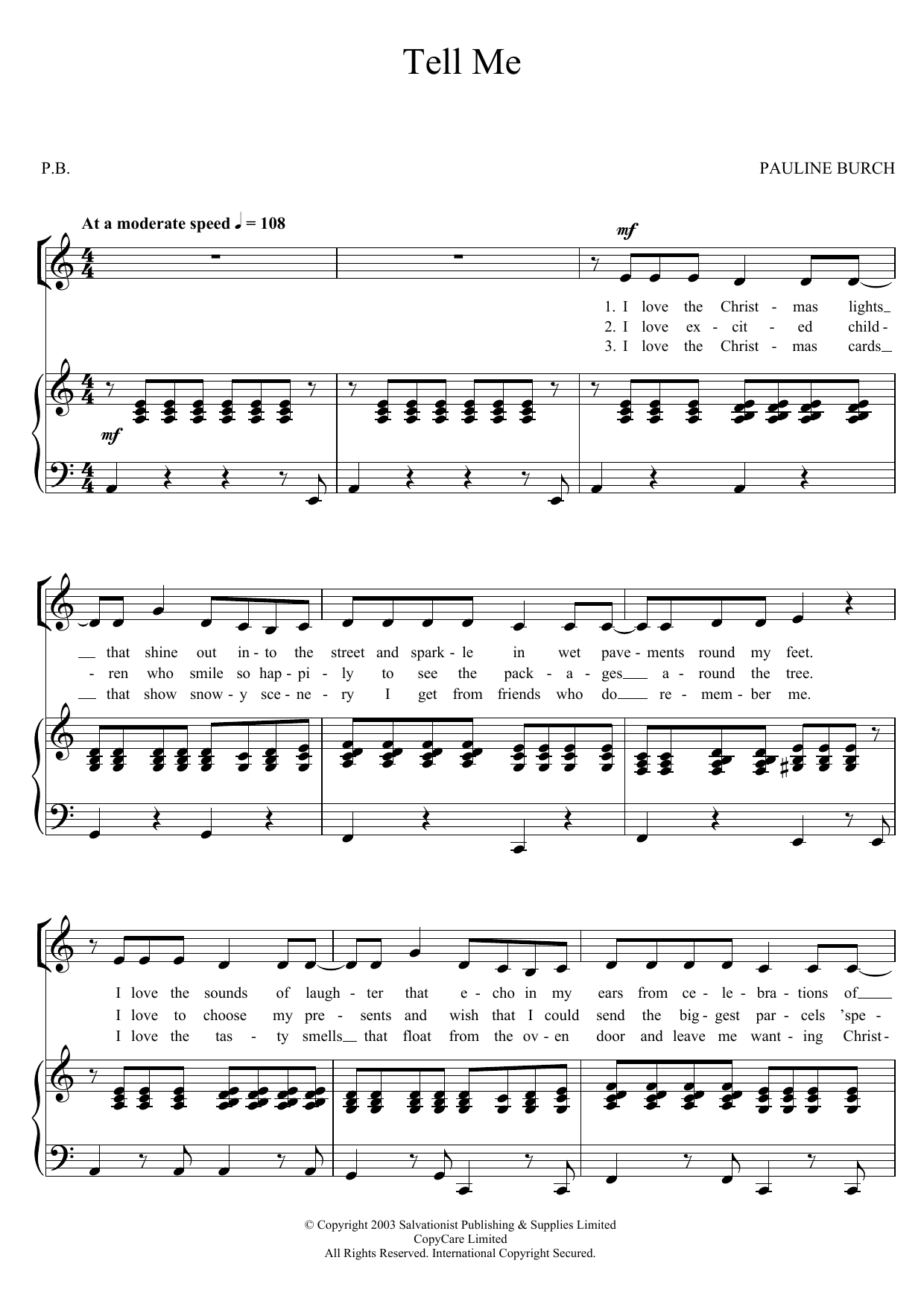 The Salvation Army Tell Me sheet music notes and chords arranged for Piano, Vocal & Guitar Chords