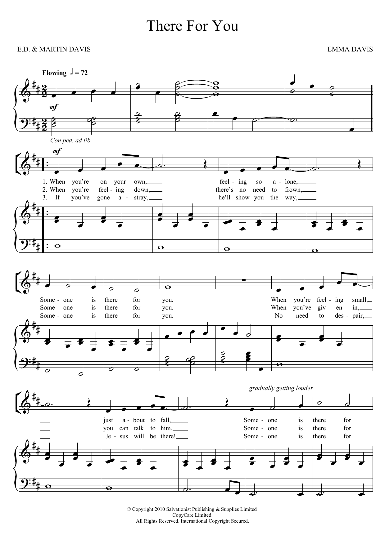 The Salvation Army There For You sheet music notes and chords arranged for Piano, Vocal & Guitar Chords