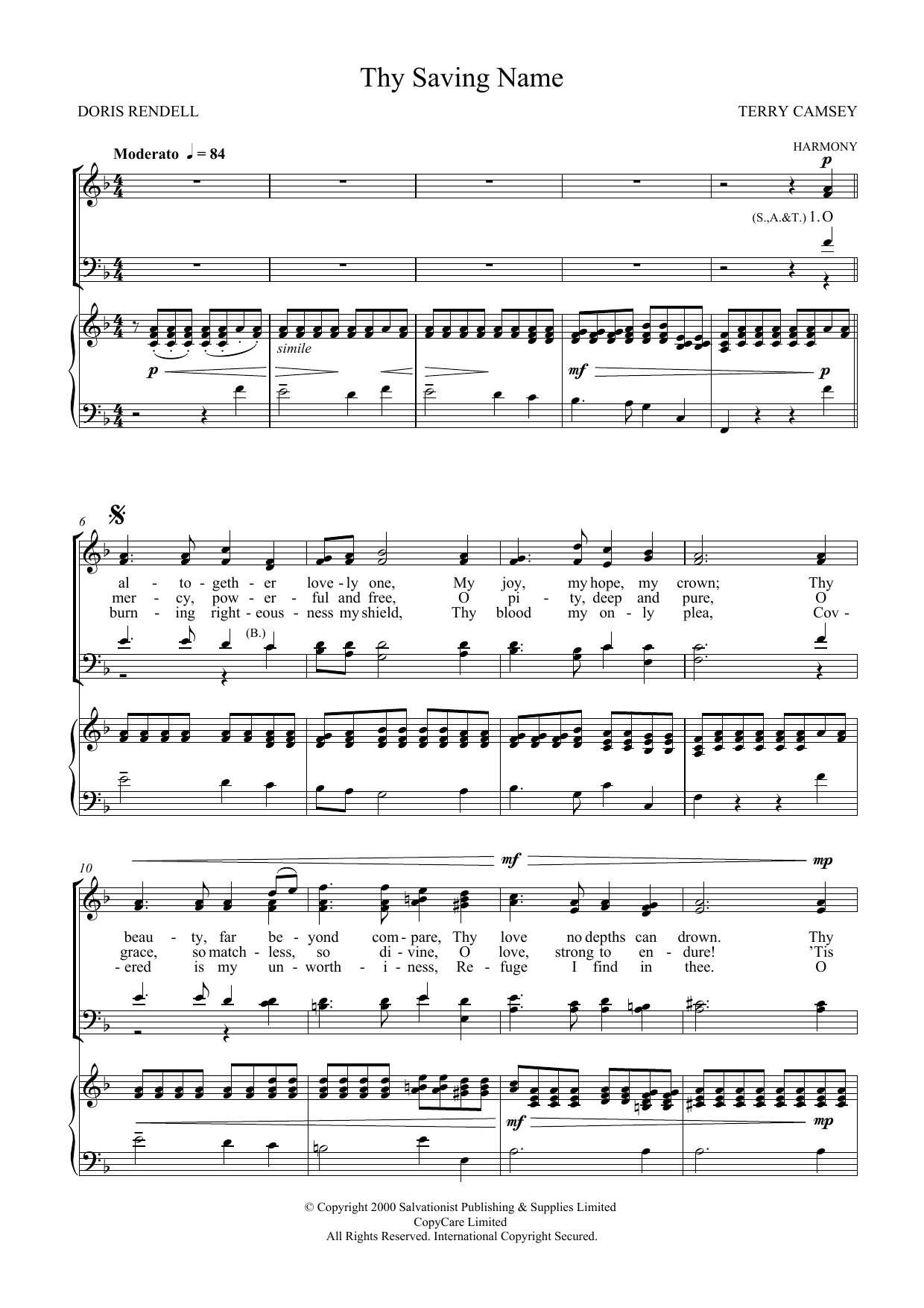 The Salvation Army Thy Saving Name sheet music notes and chords arranged for SATB Choir