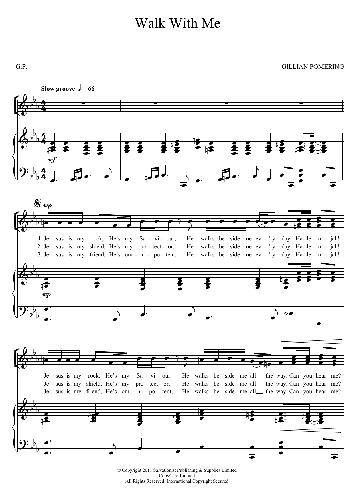The Salvation Army Walk With Me sheet music notes and chords arranged for Piano, Vocal & Guitar Chords