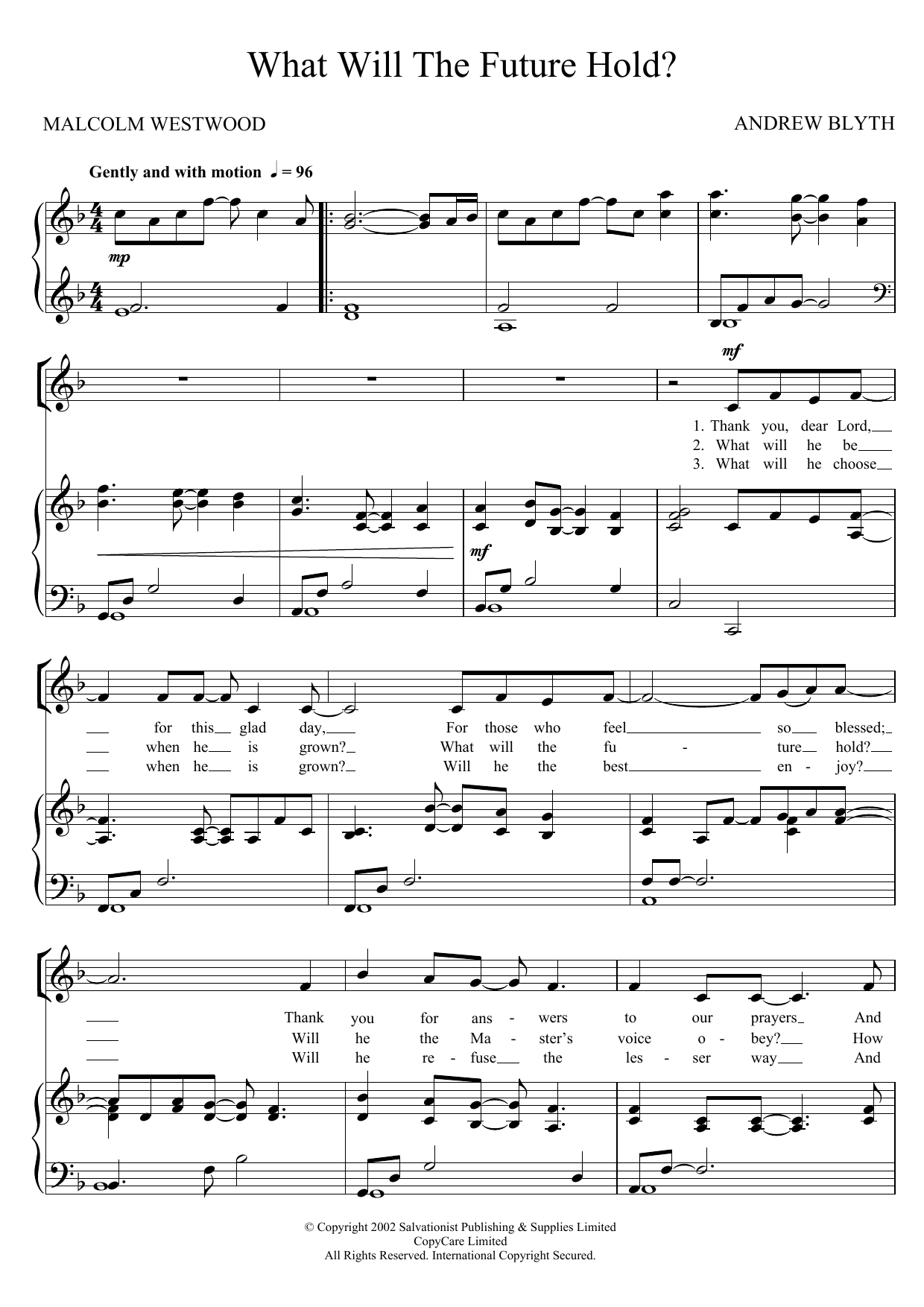 The Salvation Army What Will The Future Hold? sheet music notes and chords arranged for Unison Choir