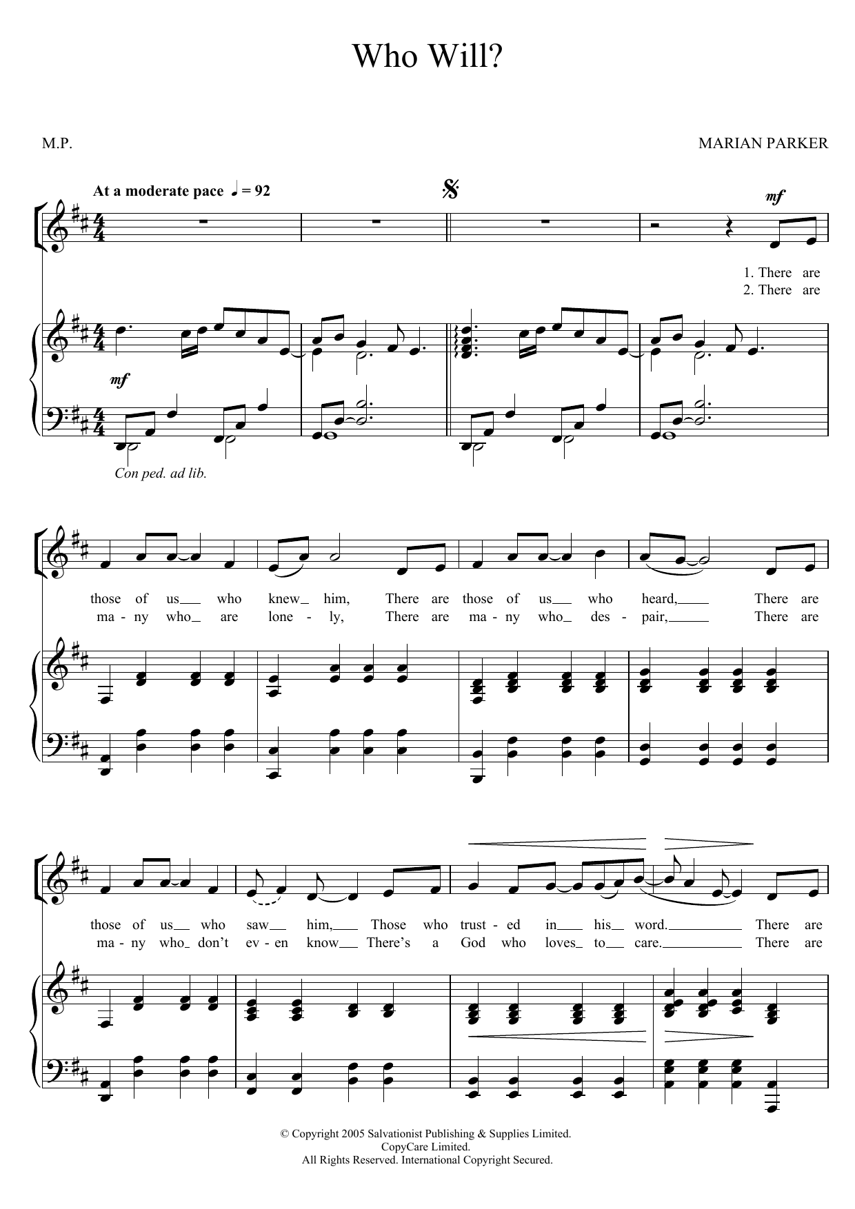 The Salvation Army Who Will? sheet music notes and chords arranged for Piano, Vocal & Guitar Chords