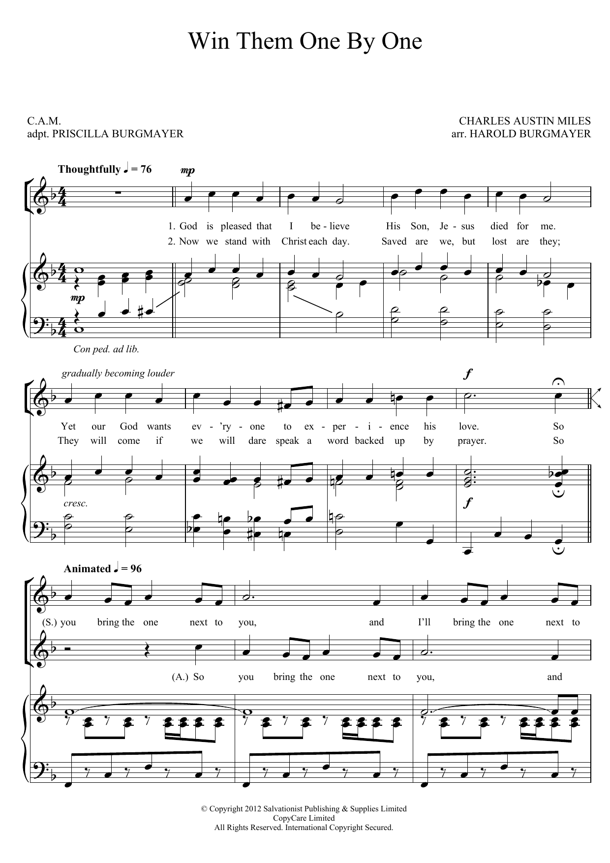 The Salvation Army Win Them One By One sheet music notes and chords arranged for Piano, Vocal & Guitar Chords