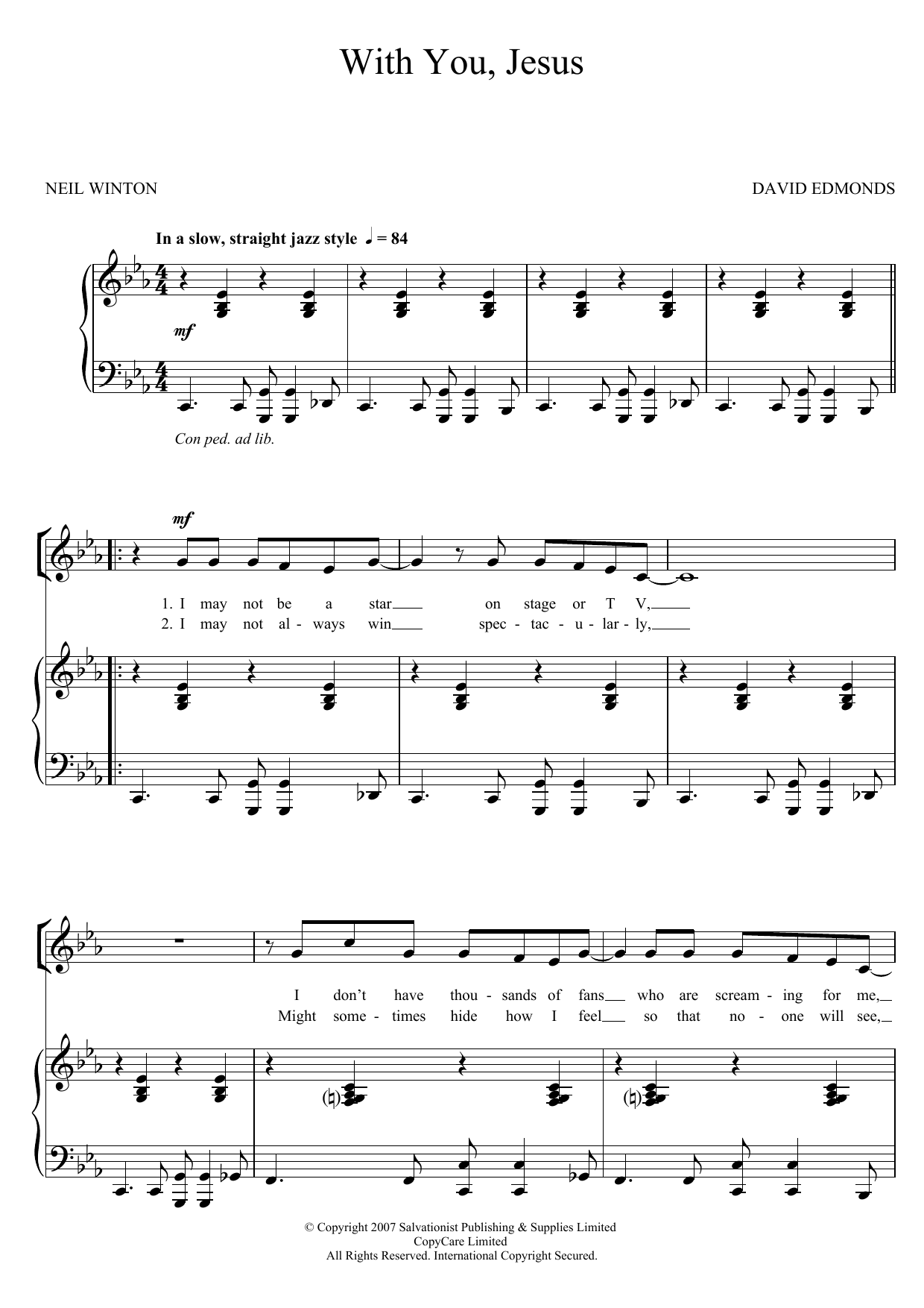 The Salvation Army With You, Jesus sheet music notes and chords arranged for Unison Choir