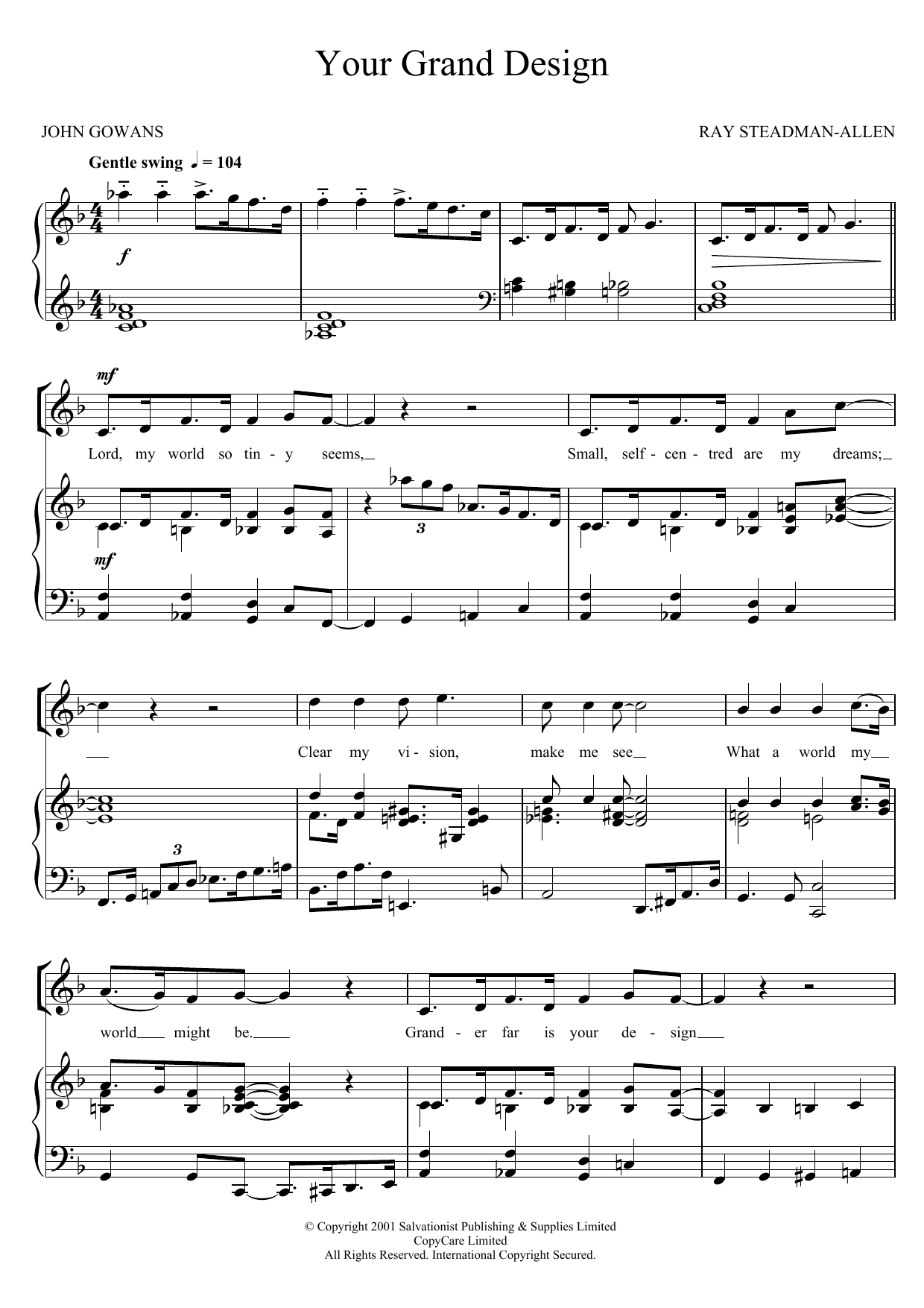 The Salvation Army Your Grand Design sheet music notes and chords arranged for Piano, Vocal & Guitar Chords