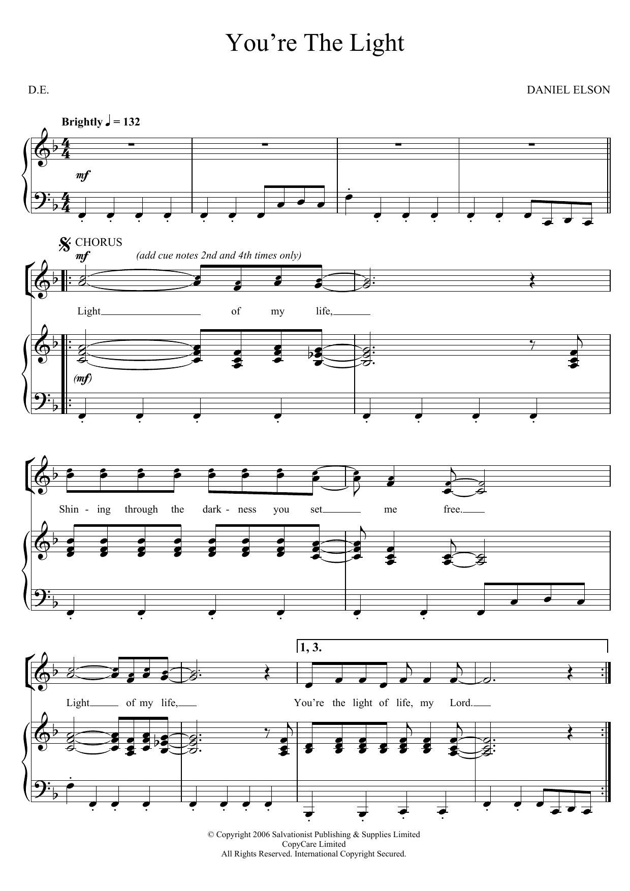 The Salvation Army You're The Light sheet music notes and chords arranged for Piano, Vocal & Guitar Chords