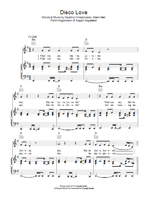 The Saturdays Disco Love sheet music notes and chords arranged for Piano, Vocal & Guitar Chords