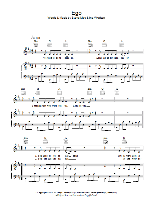 The Saturdays Ego sheet music notes and chords arranged for Piano, Vocal & Guitar Chords