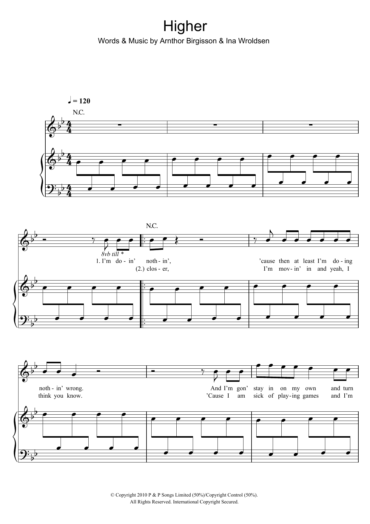 The Saturdays Higher sheet music notes and chords arranged for Piano, Vocal & Guitar Chords