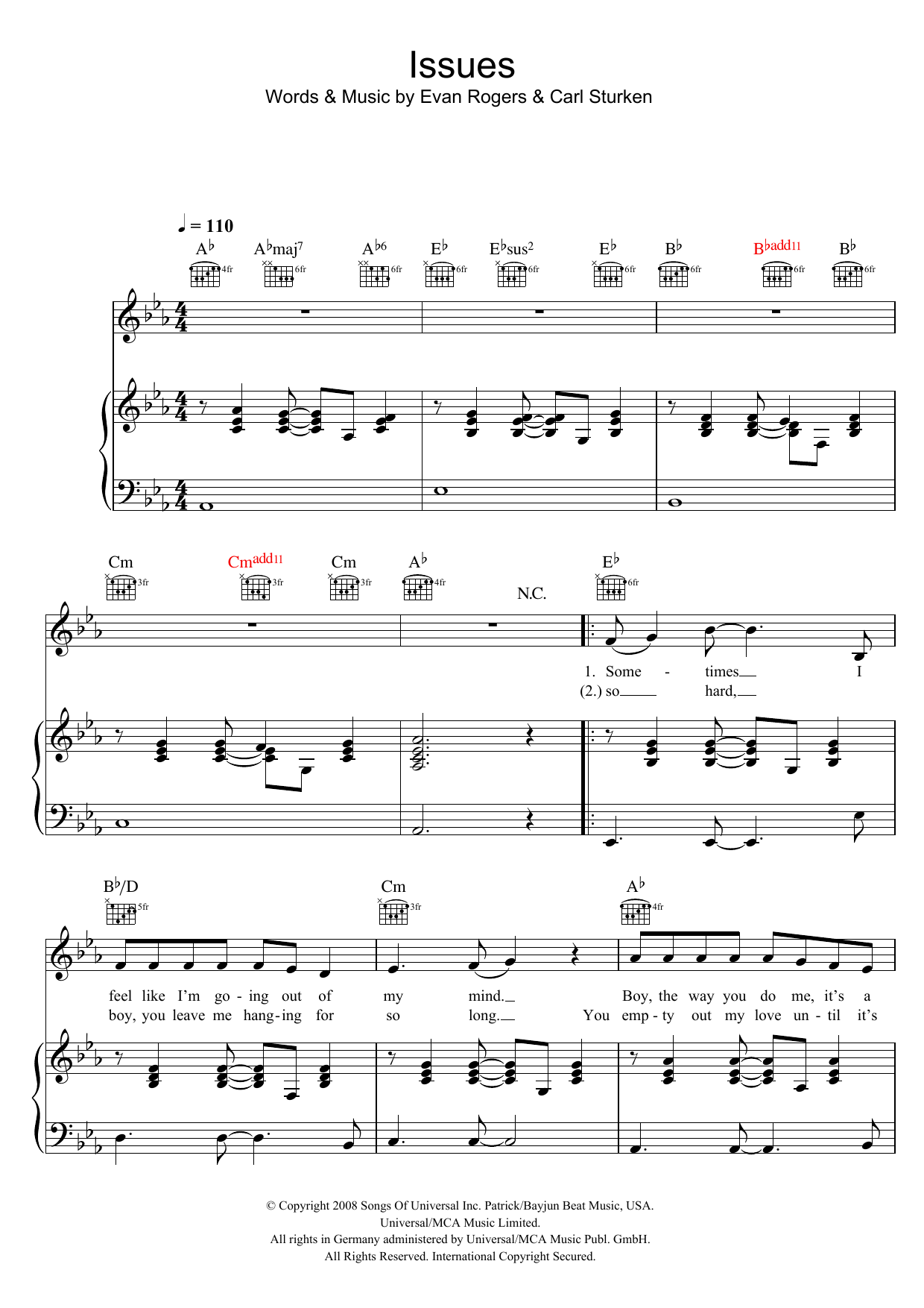 The Saturdays Issues sheet music notes and chords arranged for Piano Chords/Lyrics